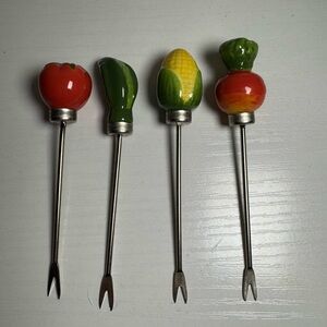 Vintage Vegetable-Themed Appetizer or Fondue Picks— Set of 4